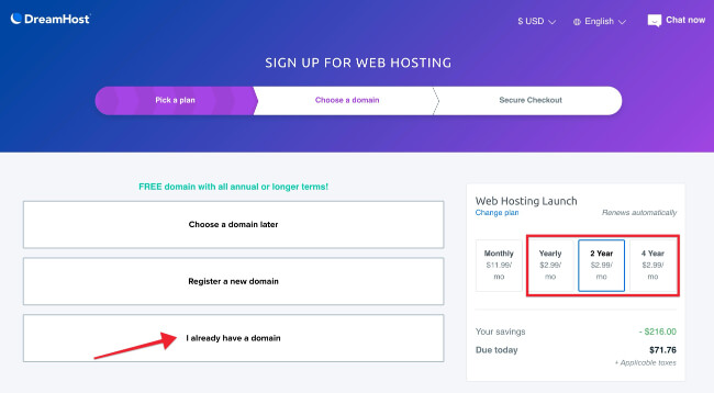 already have a domain dreamhost