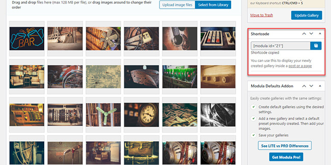 copy the generated shortcode into gallery page