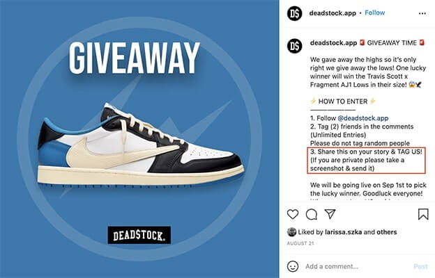 Deadstock instagram stories contest