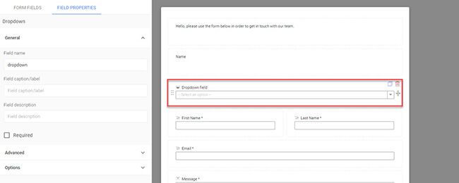 edit the fields via the left panel