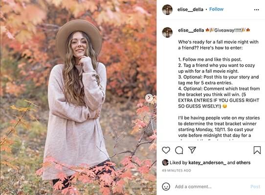 Elise della seasonal instagram giveaway