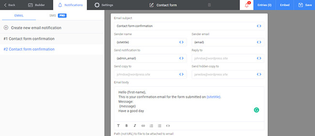 notification tab to edit the message