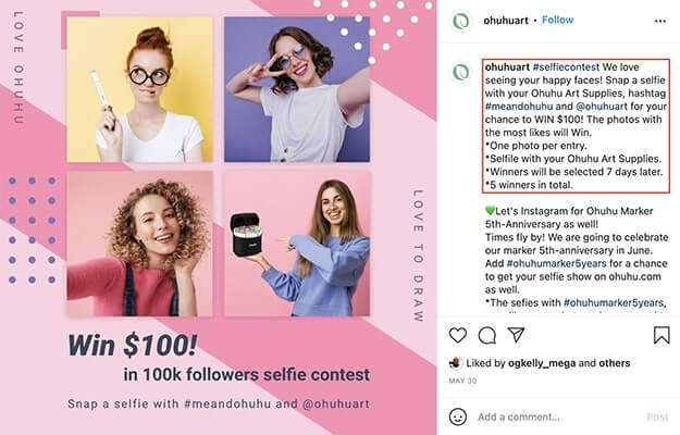 Ohuhu art supplies instagram selfie contest