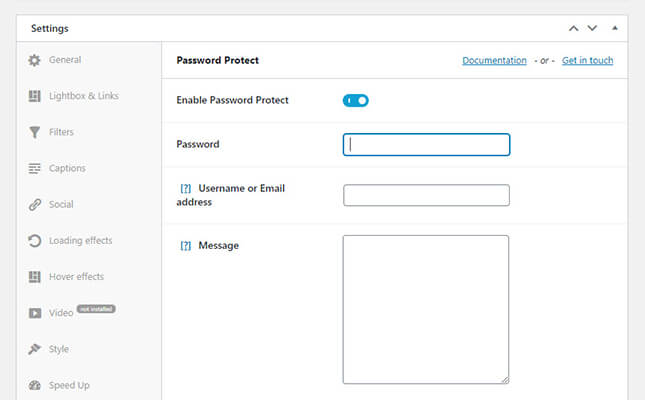 password protection settings
