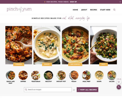 pinch of yum homepage