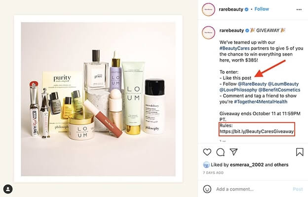 Rare beauty instagram giveaway