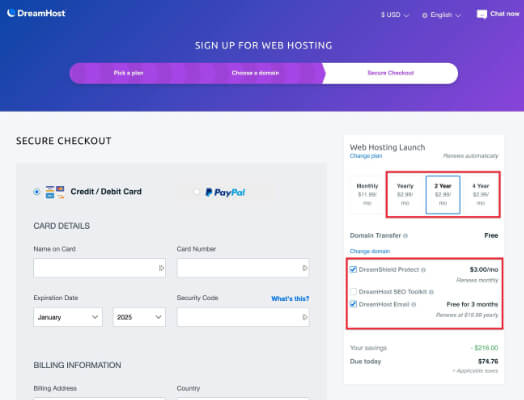 secure checkout dreamhost