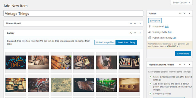 select images to go into your gallery