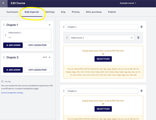 08 chapters lessons bulk importer