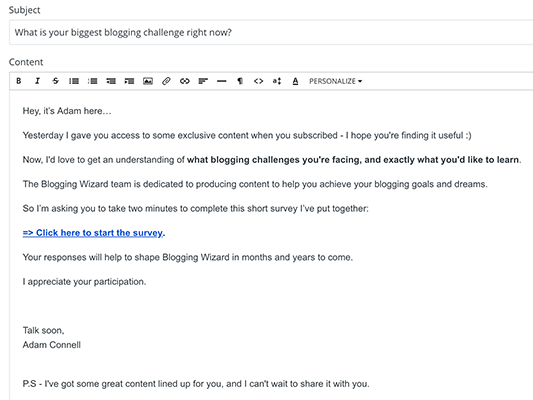 08 sent survey after sign up