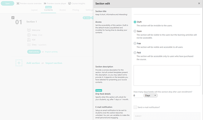 09 courses add section