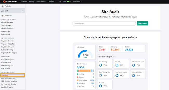 10 site audit set up