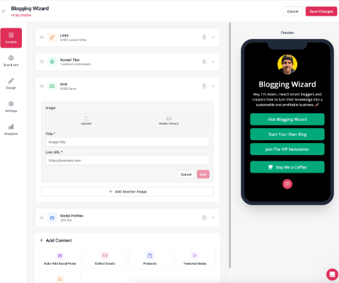 13 bio link tool page options