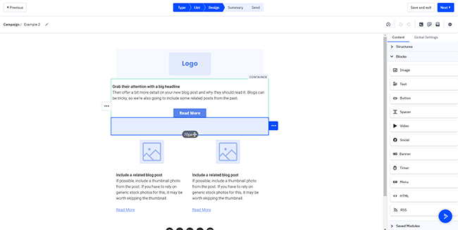 13 campaigns drag drop editor