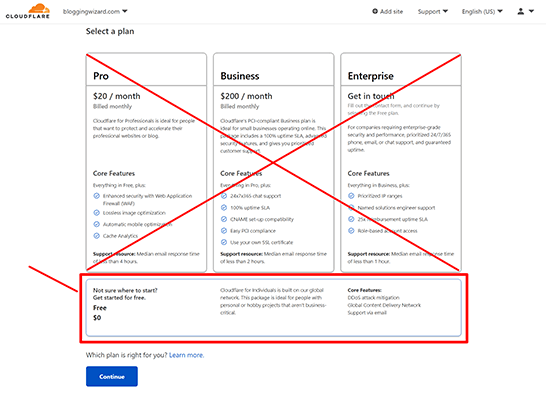 13 Scroll down to free plan