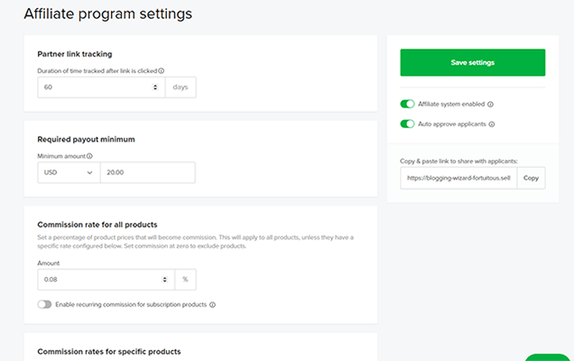 20 Affiliate program - settings