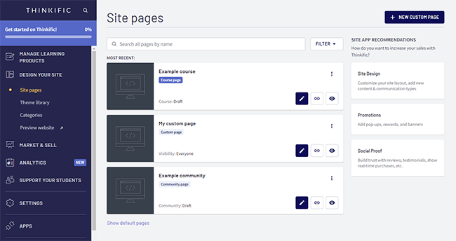 21 site builder thinkific