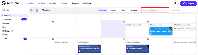 24 content calendar team member filter