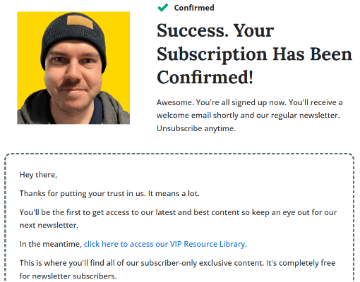 28 blogging wizard confirmation page