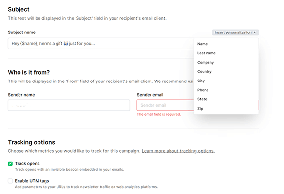 5 campaign subject type