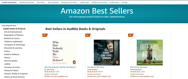 amazon audiobooks homepage