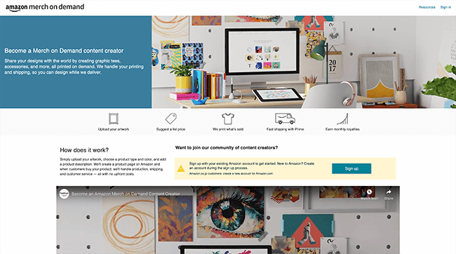 Amazon Merch On Demand Homepage