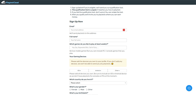 apply as a game tester playtestcloud exam