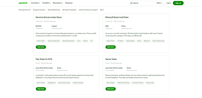 apply as a game tester upwork