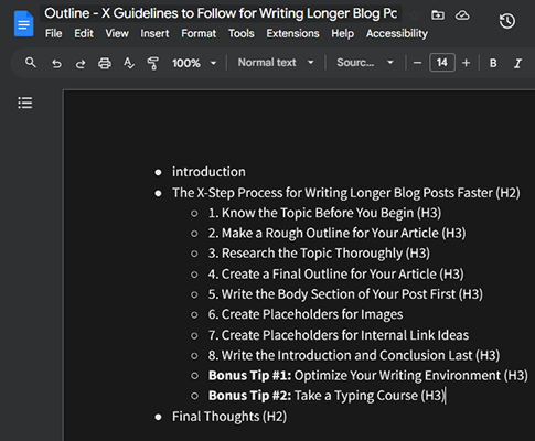 blog post outline h3 headings