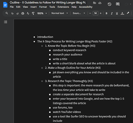 blog post outline research