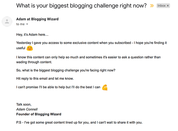 Blogging Wizard Lead Nurturing Email