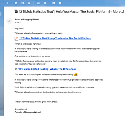 Blogging Wizard Recent Newsletter Example