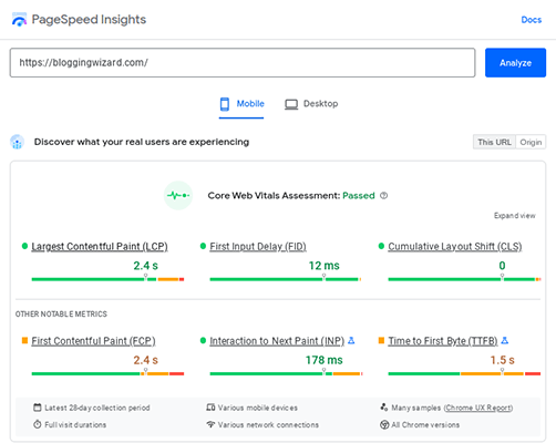 bloggingwizard core web vitals
