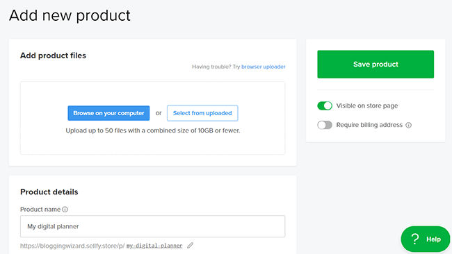 Building your Sellfy store - Add product file
