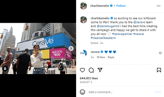 charliedamelio instagram post