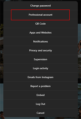 click professional account