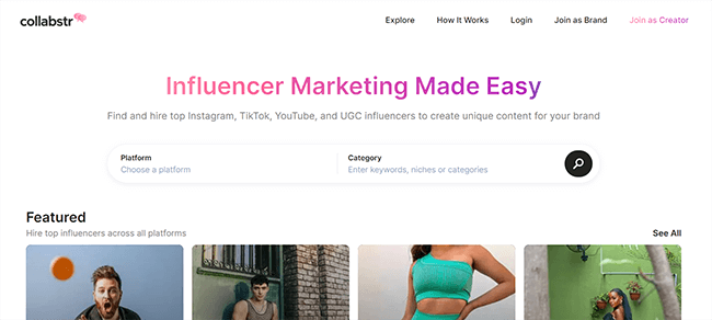Collabstr Influencer Homepage