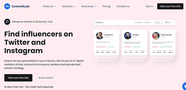 ContentStudio Influencer Homepage