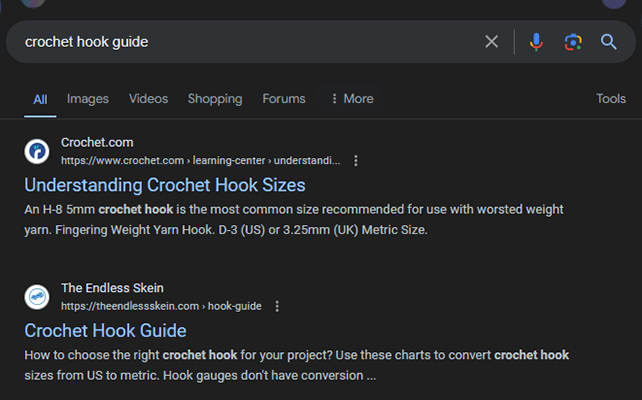 crochet hook guide google
