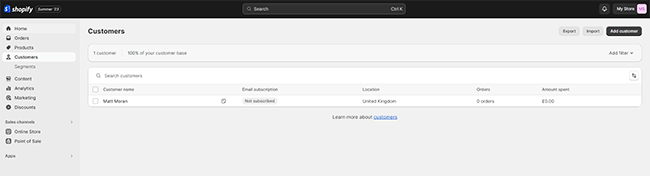 customers shopify account