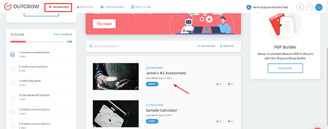 dashboard and ui create my content