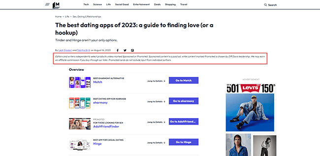 Disclose your affiliate partnership - Mashable