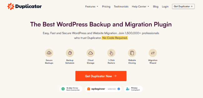 Duplicator Homepage.