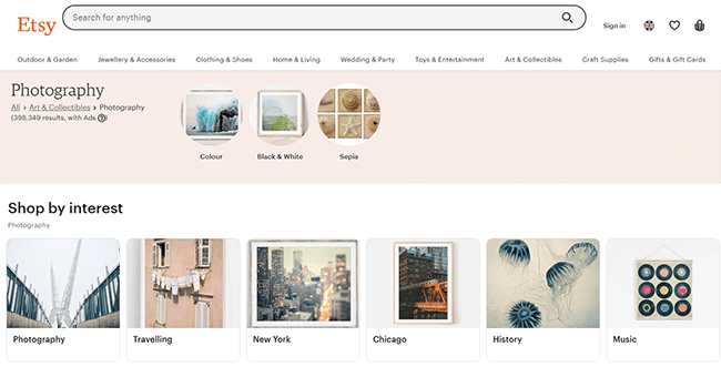 etsy homepage