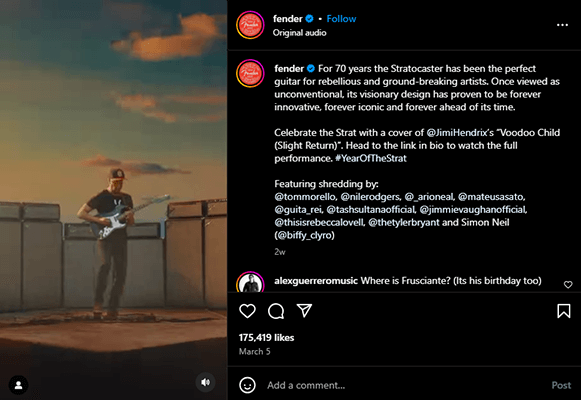 fender instagram post