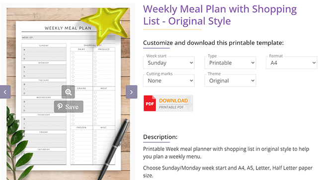 free template meal prep
