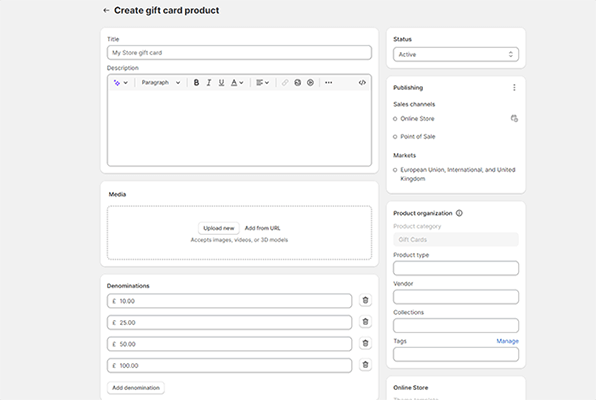 gift cards denominations