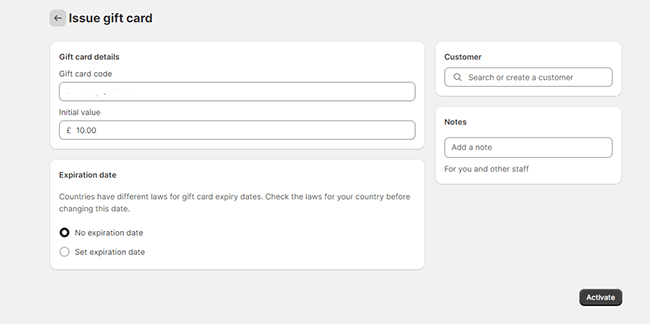 gift cards issue gift card