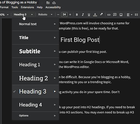 google docs headings