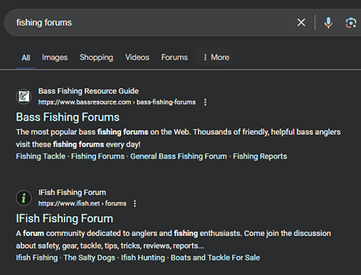 google fishing forums